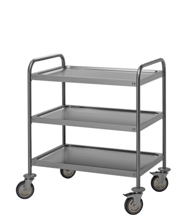 Stainless steel service trolleys with three pressed shelves