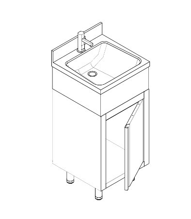 Lavamani acciaio inox rettangolare armadiato con comando a ginocchio miscelatore temporizzato acqua calda/fredda