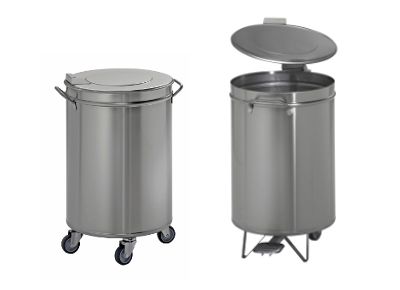Stainless steel dustbin on wheels with foot opening or manual opening