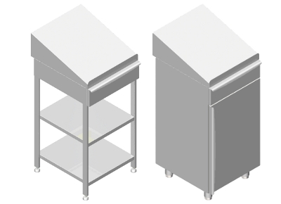 Edelstahl Stehpulte mit Flügeltür und Schublade