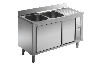 Stainless steel sink with sliding doors