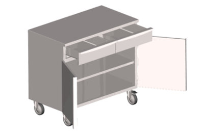 Edelstahl Funktionswagen Modulwagen mit Schubladen und Flügeltüren
