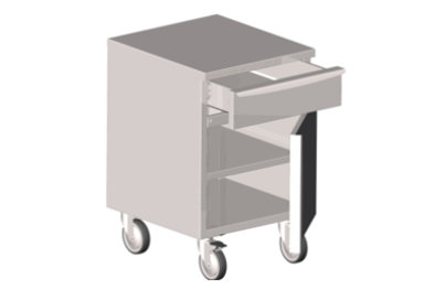 Undertable stainless steel service module with cupboard