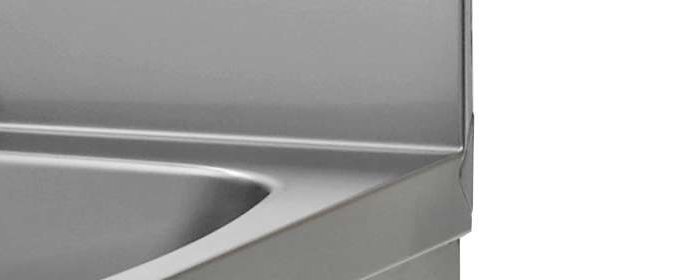 Stainless steel hand-wash basins with knee control and cupboard