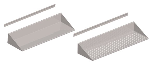 Stainless steel wall shelves with smooth and perforated flat